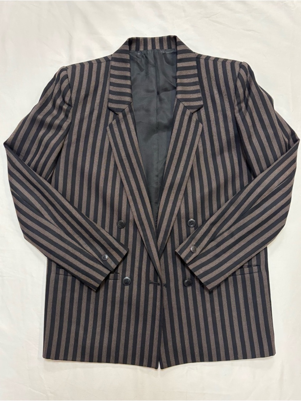 Striped Double-Breasted Blazer in Brown and Black